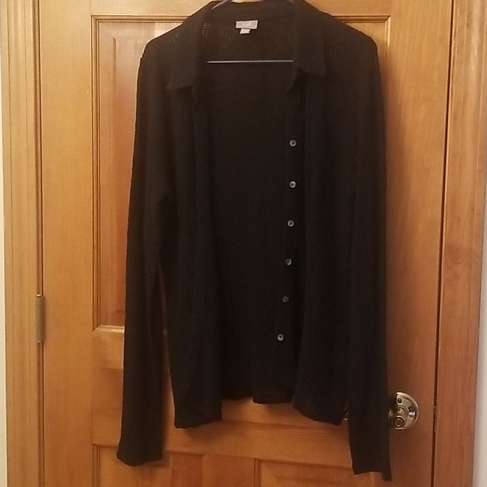 J.Jill black sheer long-sleeved stretch button top